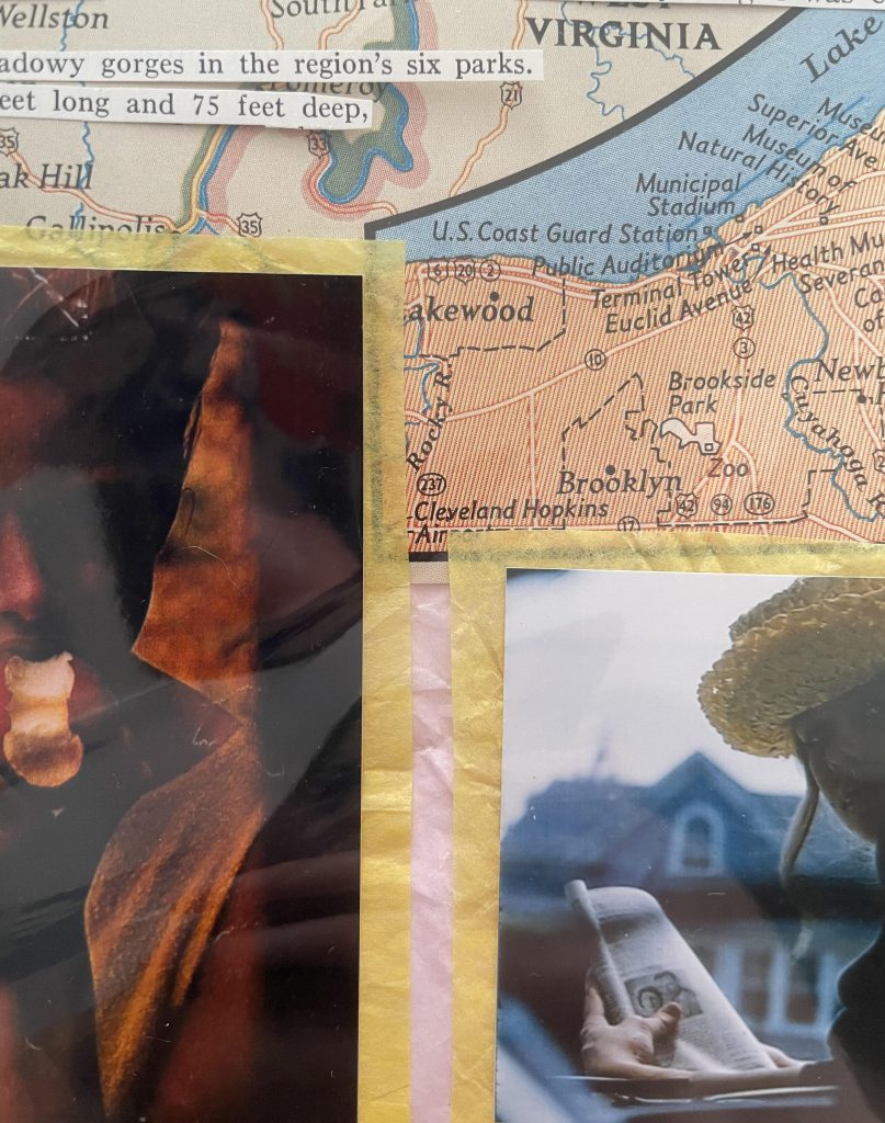 collage girl map yellow pink text