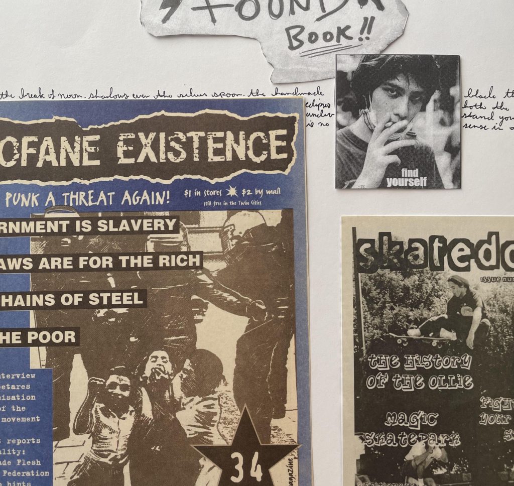text collage skateboard zine