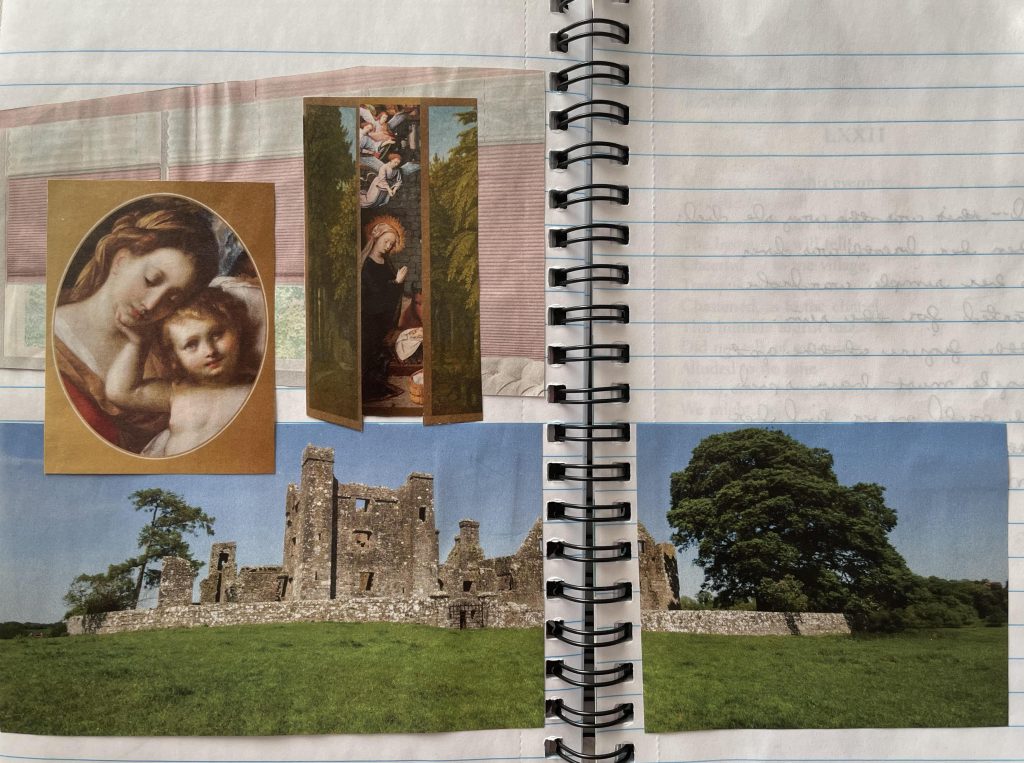 collage lined paper angel stone painting