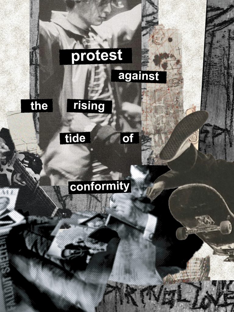 collage text shoe skateboard man guitar