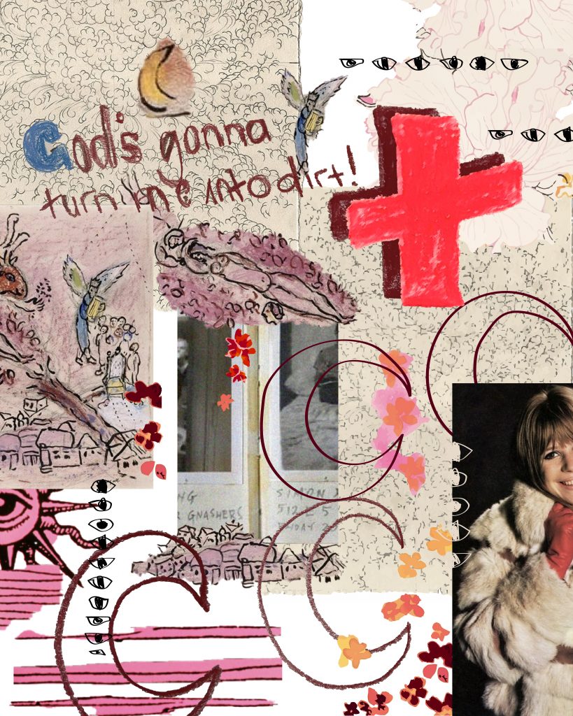 pink cross text eyes moon girl star collage