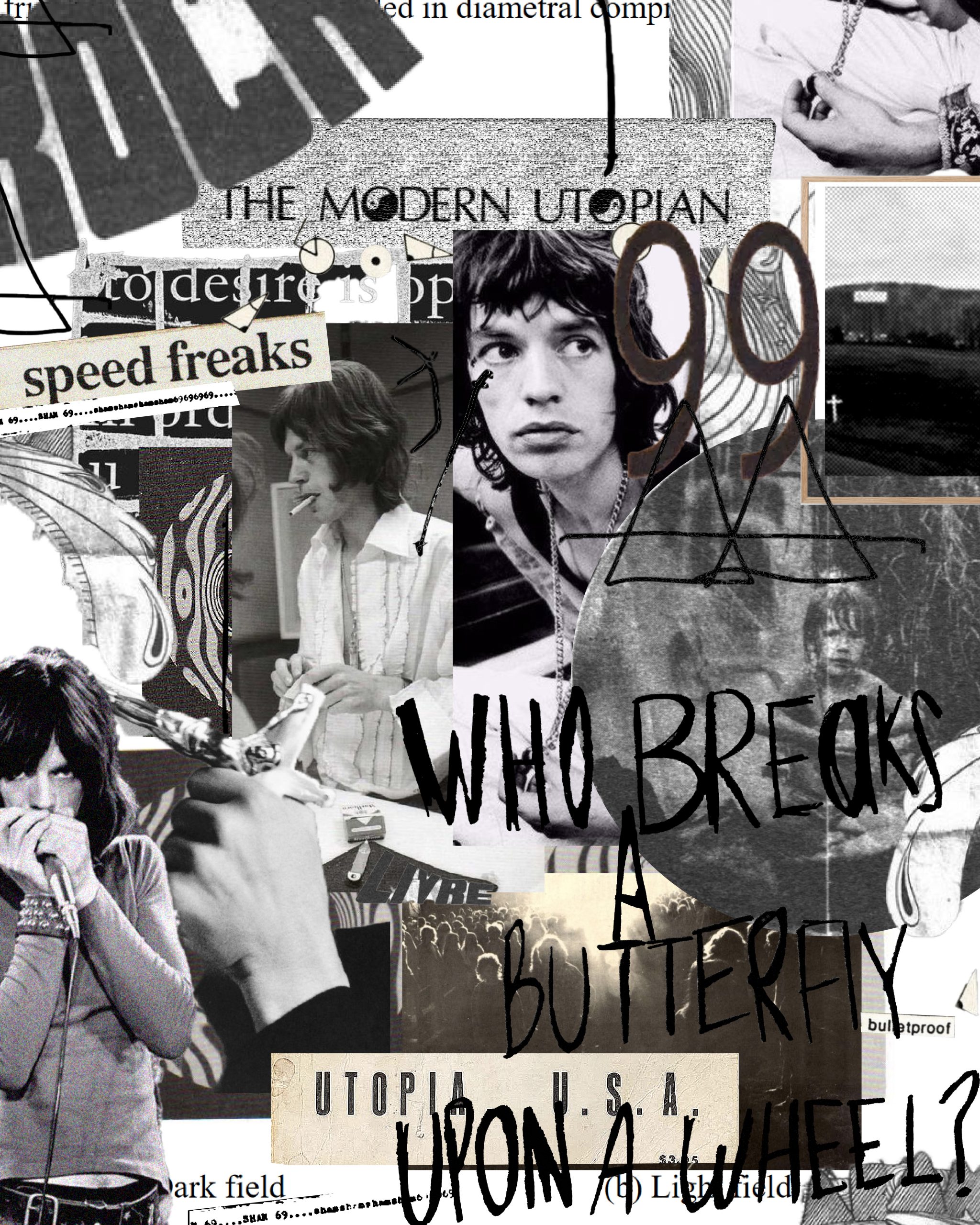 collage black white tan man text graphics numbers photographs