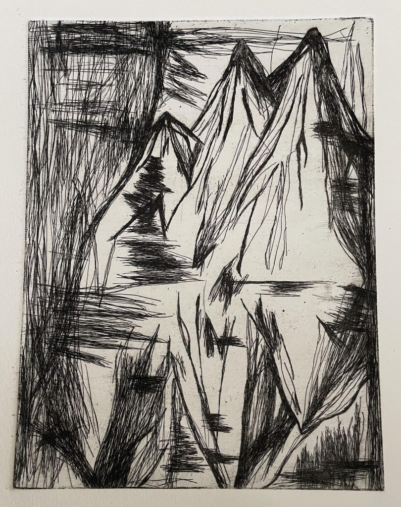 print black white pen mountains