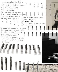 black white collage piano text
