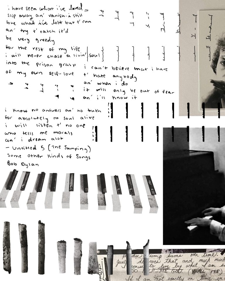 black white collage piano text