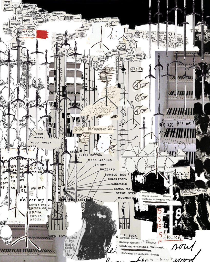 collage swords black white words