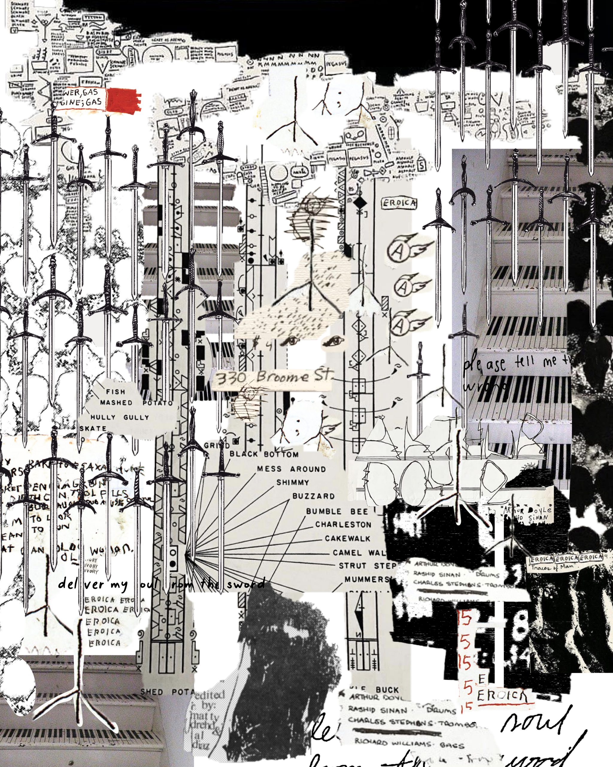 collage swords black white words