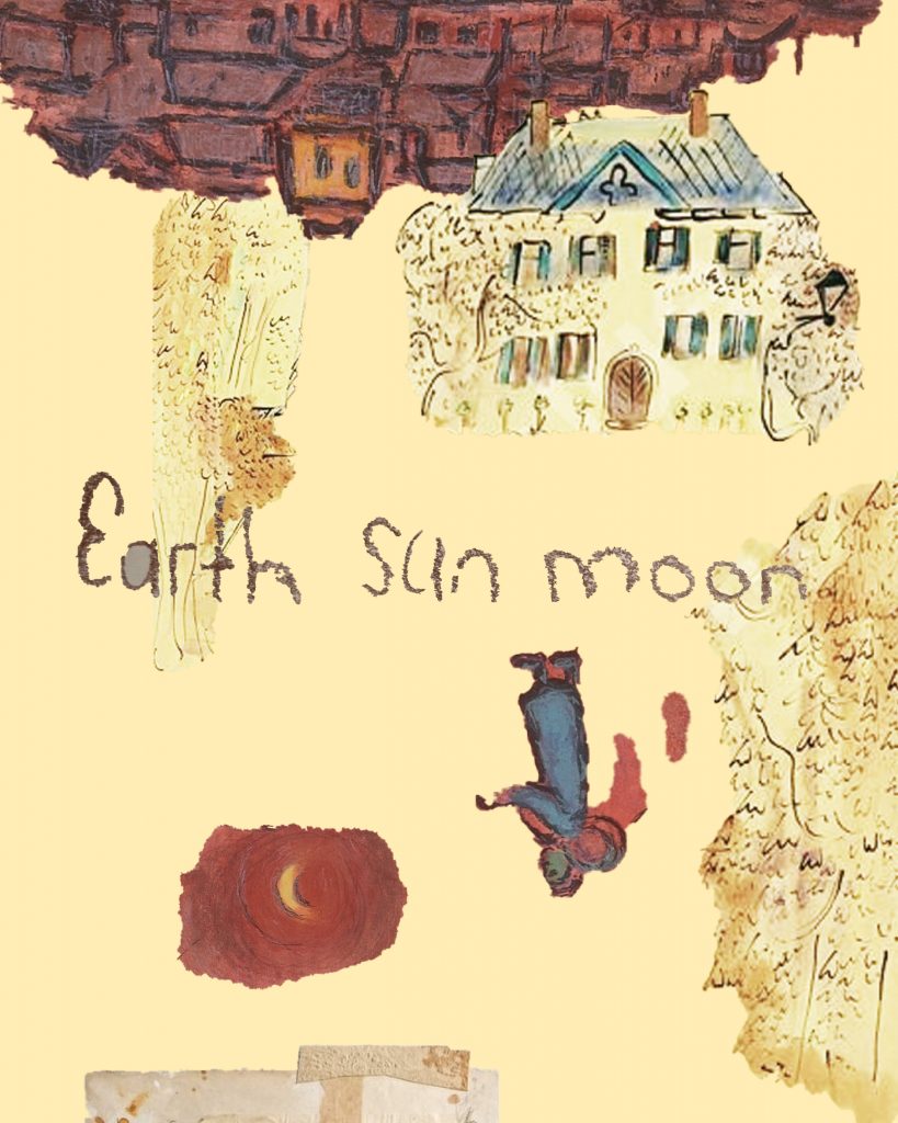 yellow moon text house collage