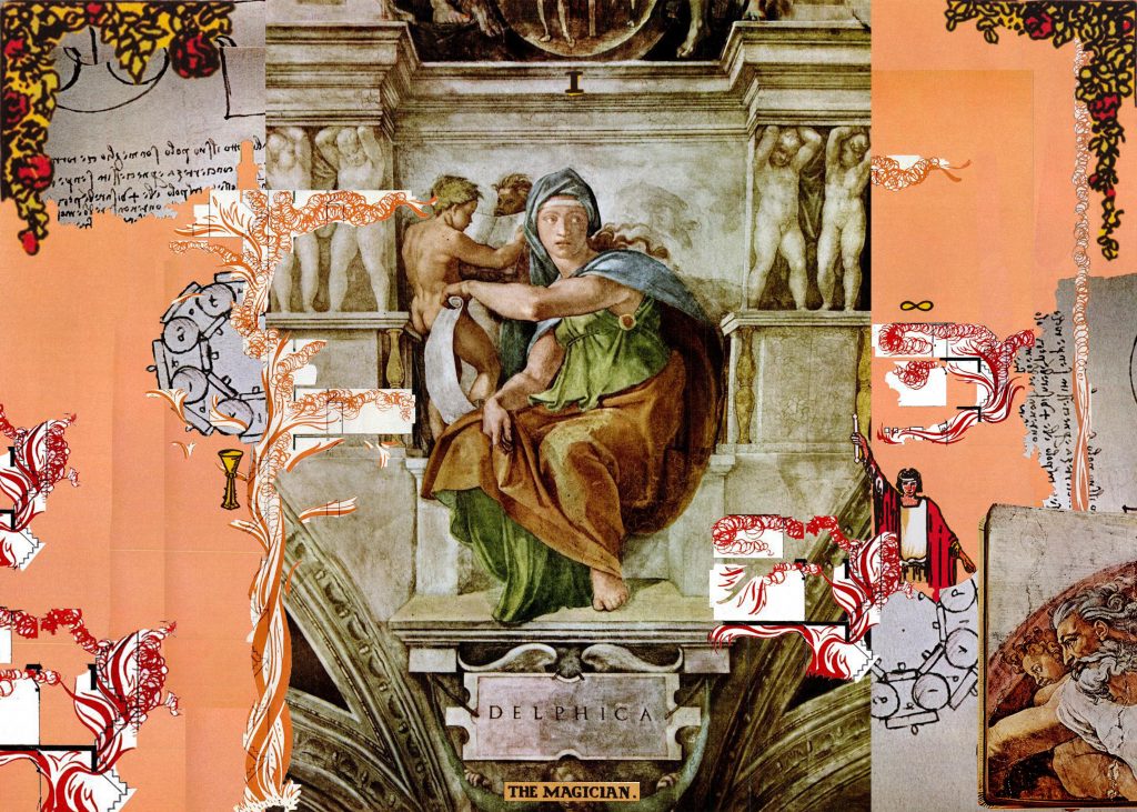 painting orange tarot collage text