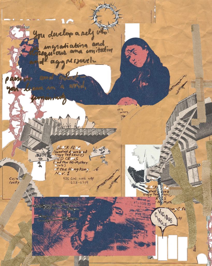 paper collage girl text stairs