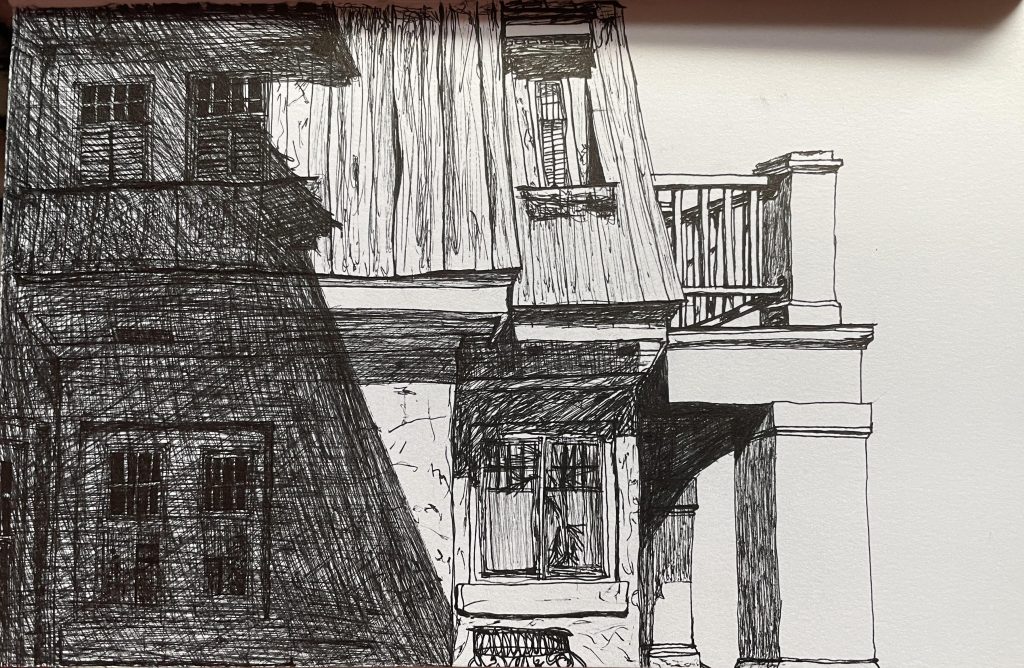 pen paper drawing house balcony