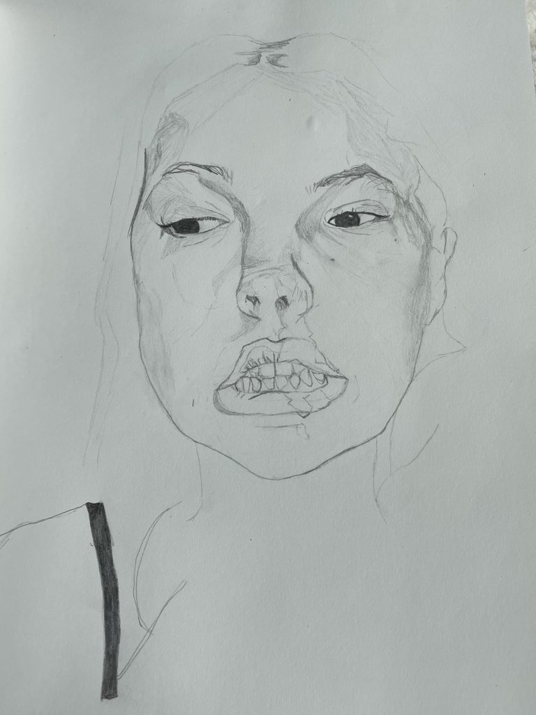 drawing girl teeth graphite