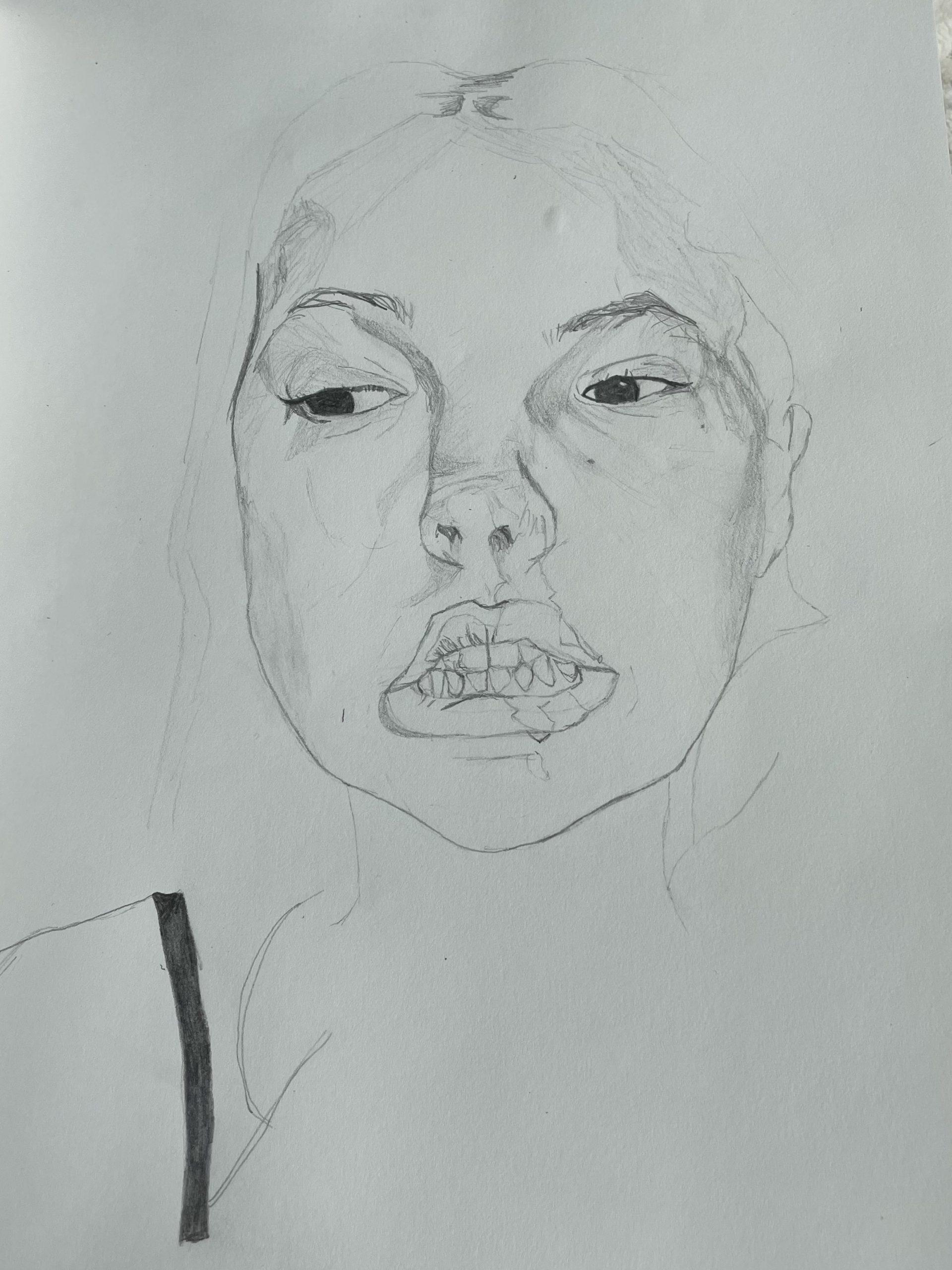 drawing girl teeth graphite