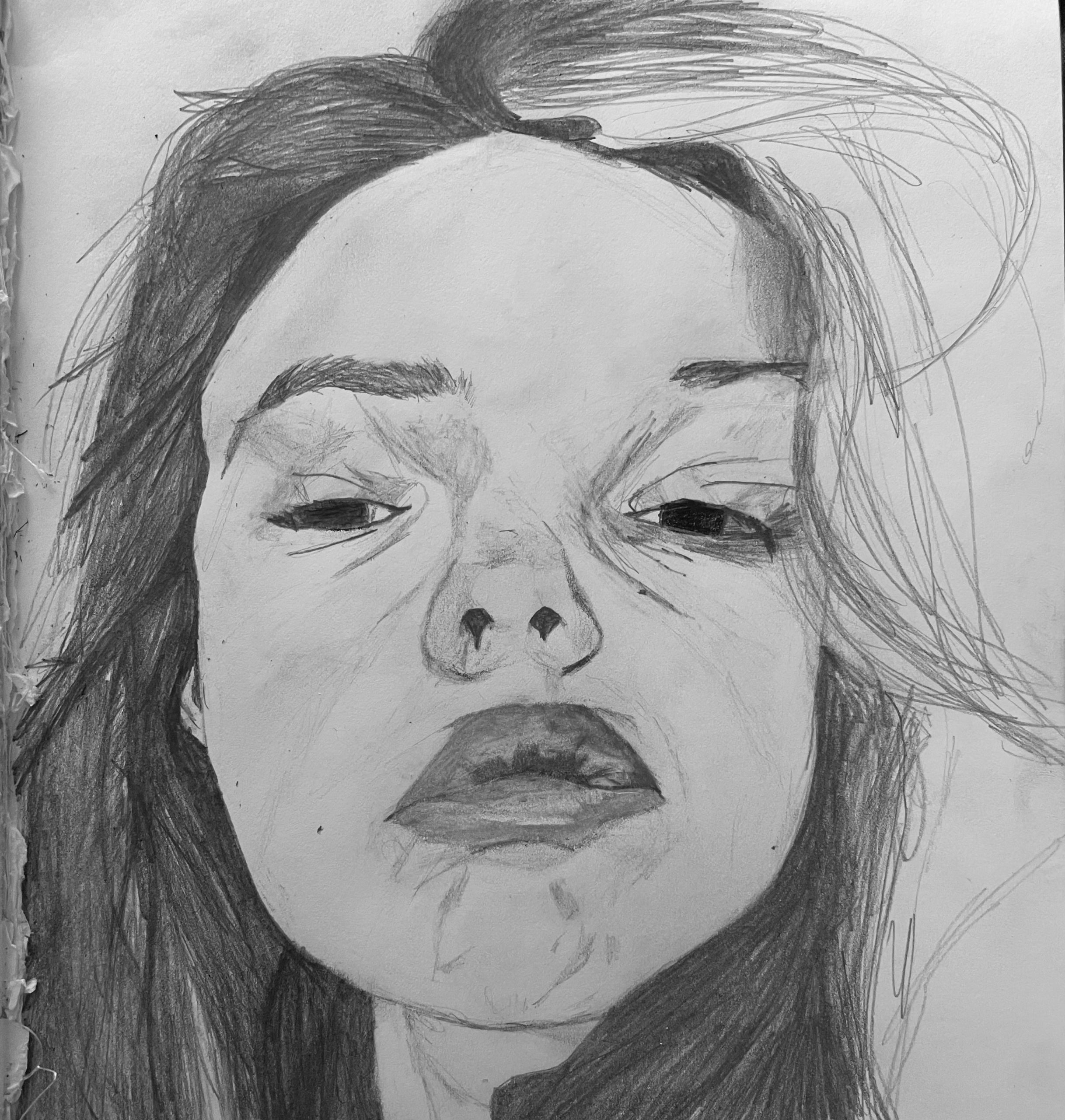 girl hair lips graphite paper