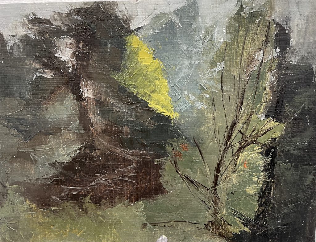 painting green brown trees grass