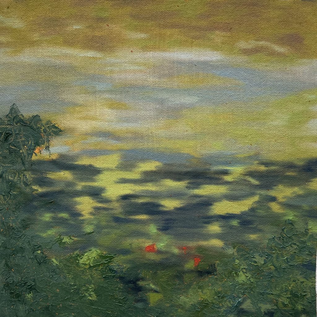 painting green blue water leaves