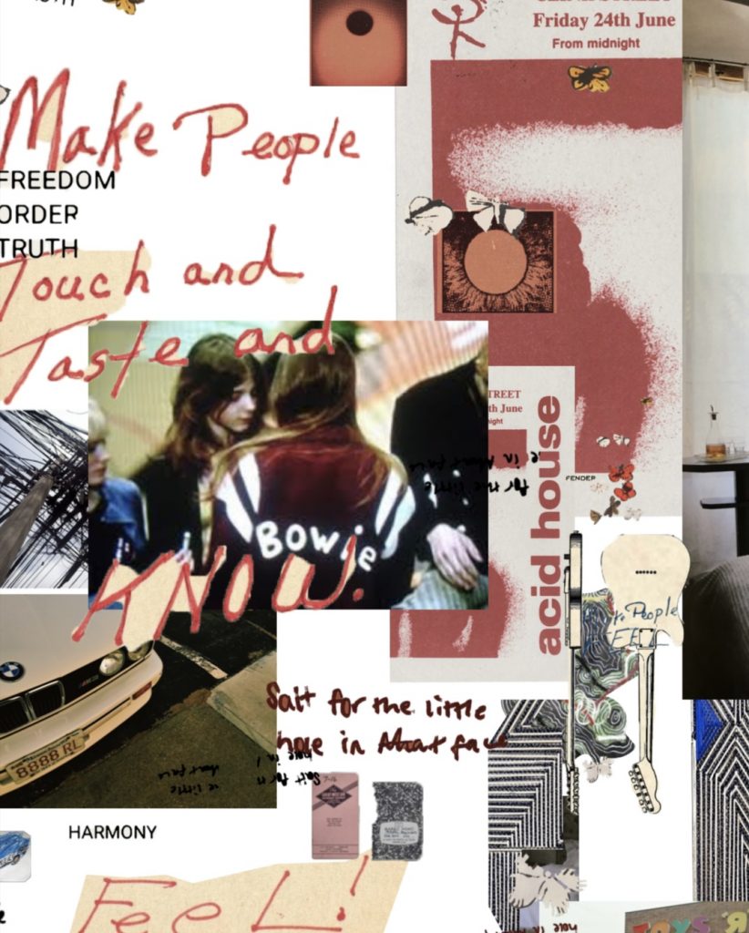 collage pink white guitar girl butterflies