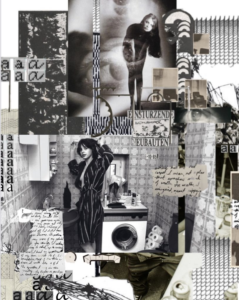 collage black white grey text girl