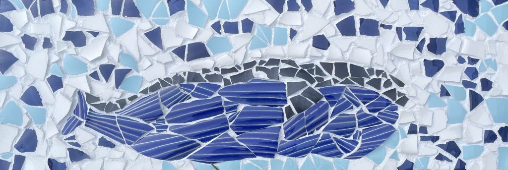 mosaic whale blue white black