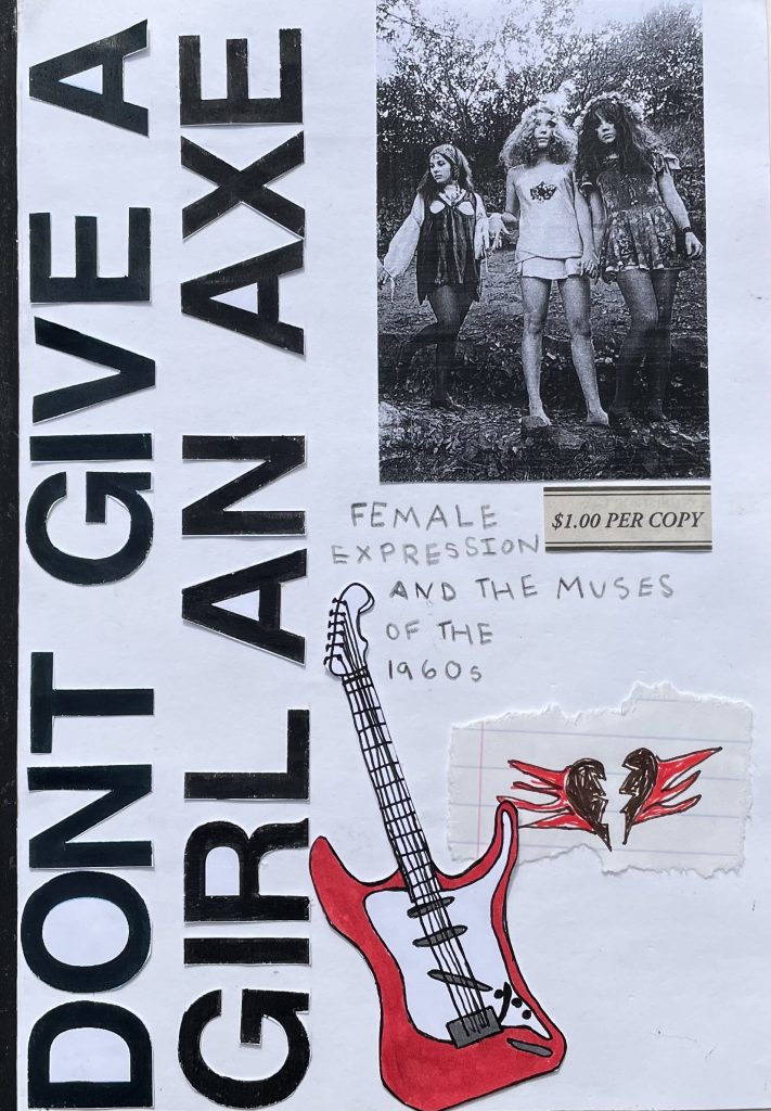 collage paper girl guitar text