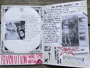 text girl collage drawing pink black white