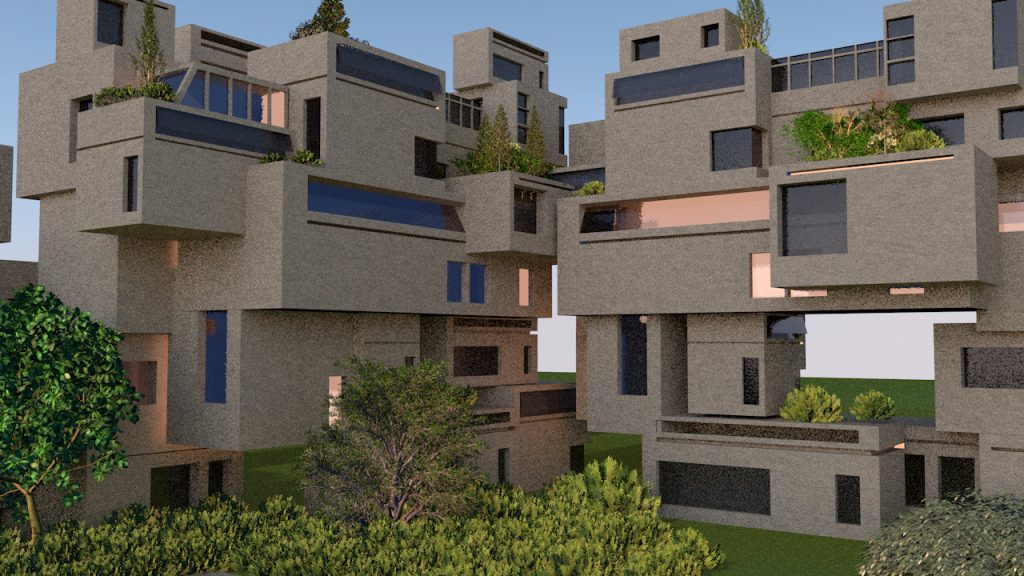 buildings trees plants