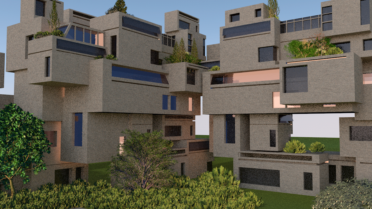 buildings trees plants