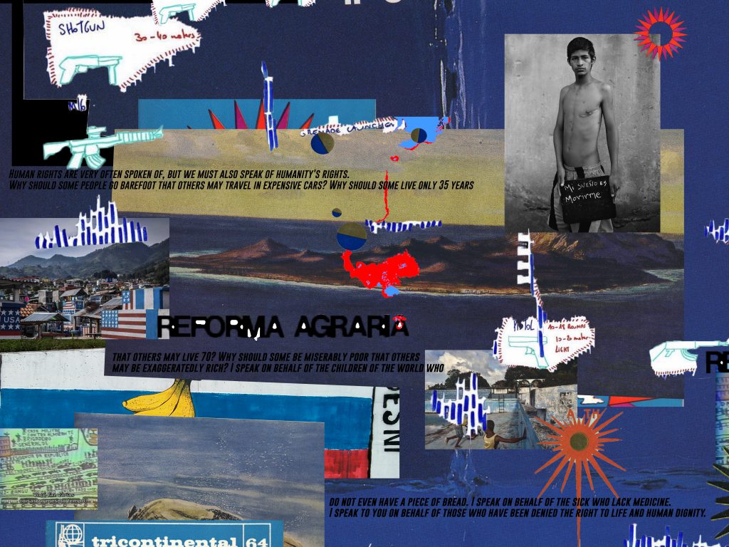 collage blue red photo bananas flag